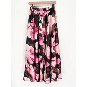 Cato Black Brown Pink A-Line Tie Waist Satin Maxi Skirt Size S
